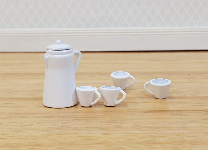 Dollhouse Coffee Pot & 4 Cups White Metal 1:12 Scale Miniature Kitchen Accessories - Miniature Crush