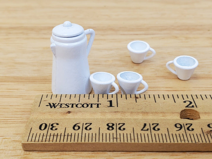 Dollhouse Coffee Pot & 4 Cups White Metal 1:12 Scale Miniature Kitchen Accessories - Miniature Crush