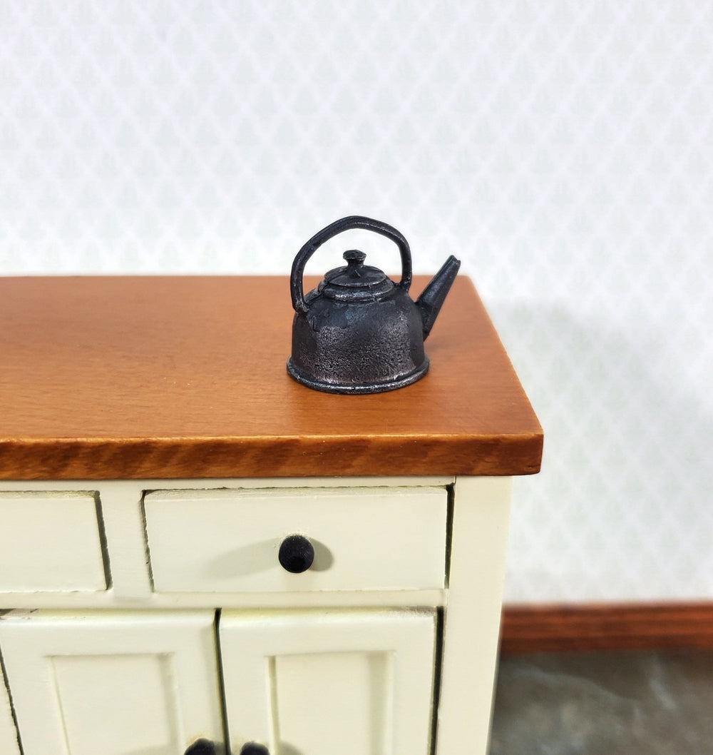Dollhouse Coffee Pot Tea Kettle Painted Metal Cast Iron Look 1:12 Scale Miniature - Miniature Crush