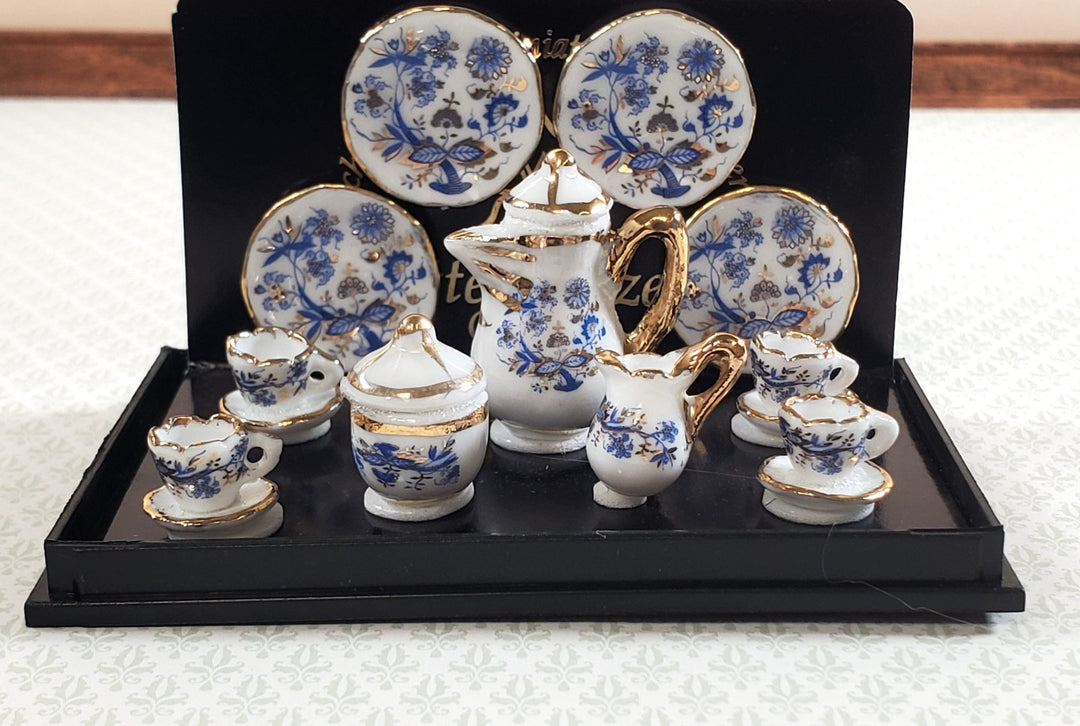 Dollhouse Coffee Set "Blue Onion" Reutter Porcelain 1:12 Scale Miniature Cups Plates ++ - Miniature Crush