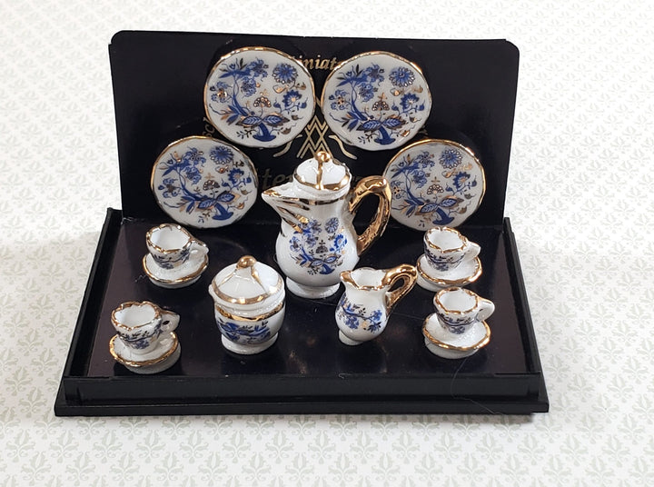 Dollhouse Coffee Set "Blue Onion" Reutter Porcelain 1:12 Scale Miniature Cups Plates ++ - Miniature Crush