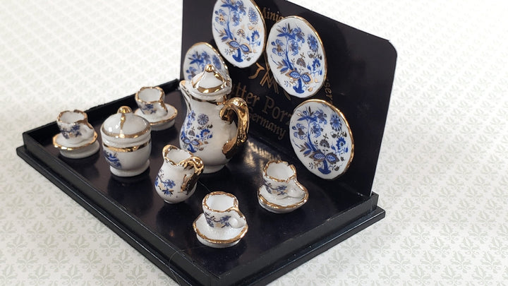 Dollhouse Coffee Set "Blue Onion" Reutter Porcelain 1:12 Scale Miniature Cups Plates ++ - Miniature Crush