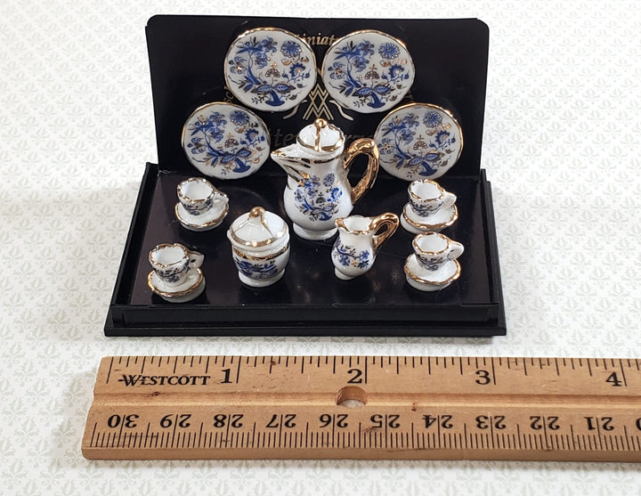 Dollhouse Coffee Set "Blue Onion" Reutter Porcelain 1:12 Scale Miniature Cups Plates ++ - Miniature Crush