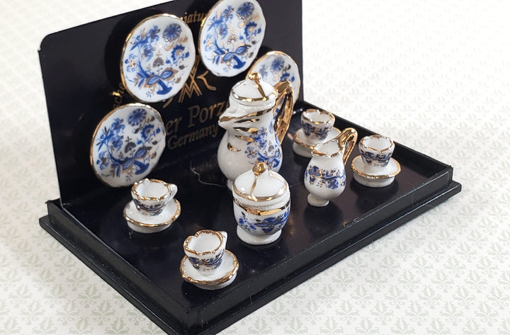 Dollhouse Coffee Set "Blue Onion" Reutter Porcelain 1:12 Scale Miniature Cups Plates ++ - Miniature Crush