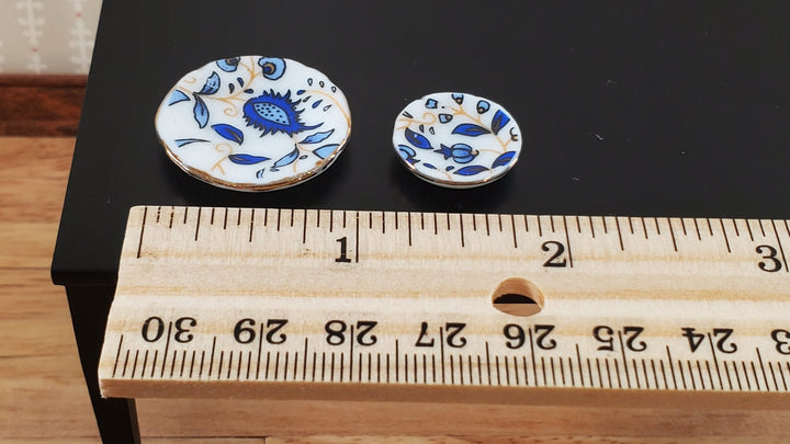 Dollhouse Coffee Set Dinner Plates "Blue Whimsey" Ceramic 1:12 Scale Miniature - Miniature Crush