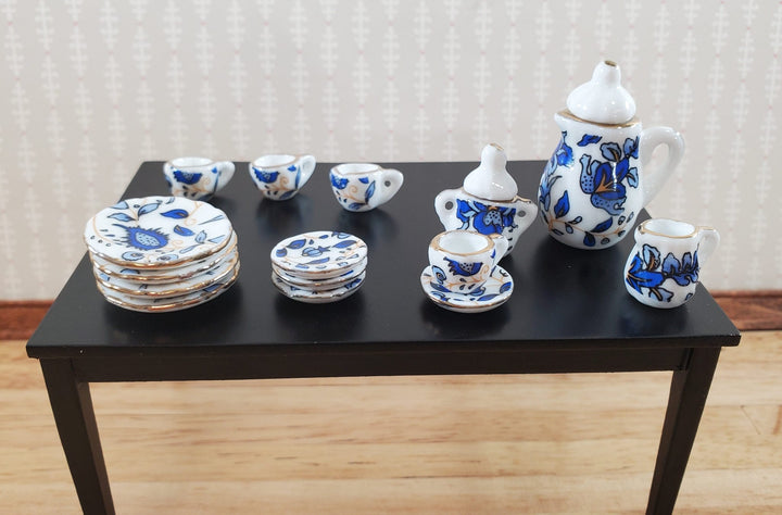 Dollhouse Coffee Set Dinner Plates "Blue Whimsey" Ceramic 1:12 Scale Miniature - Miniature Crush