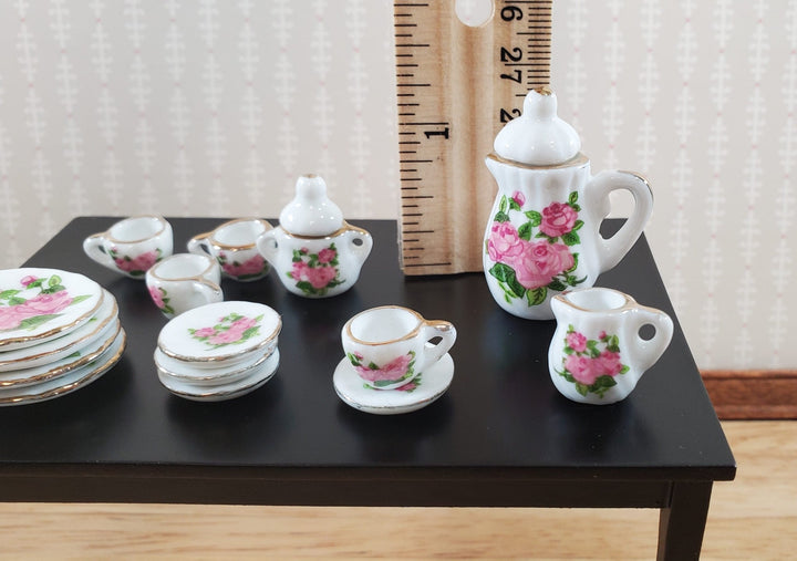 Dollhouse Coffee Set Dinner Plates "English Rose" Ceramic 1:12 Scale Miniature - Miniature Crush