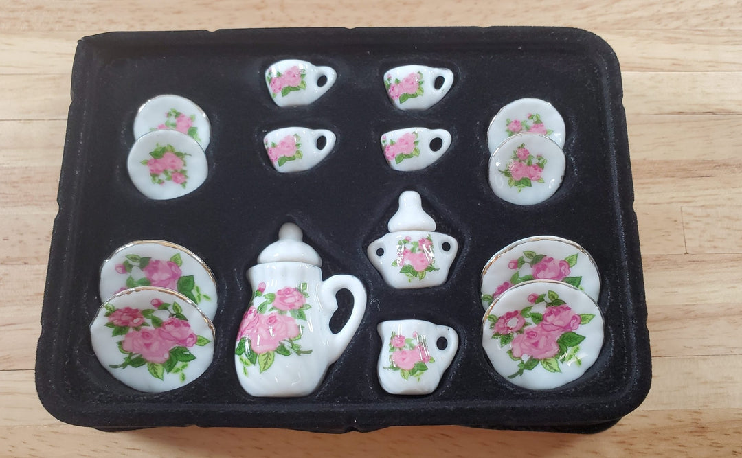 Dollhouse Coffee Set Dinner Plates "English Rose" Ceramic 1:12 Scale Miniature - Miniature Crush