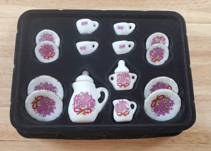Dollhouse Coffee Set Dinner Plates Purple Bouquet Ceramic 1:12 Scale Miniature - Miniature Crush