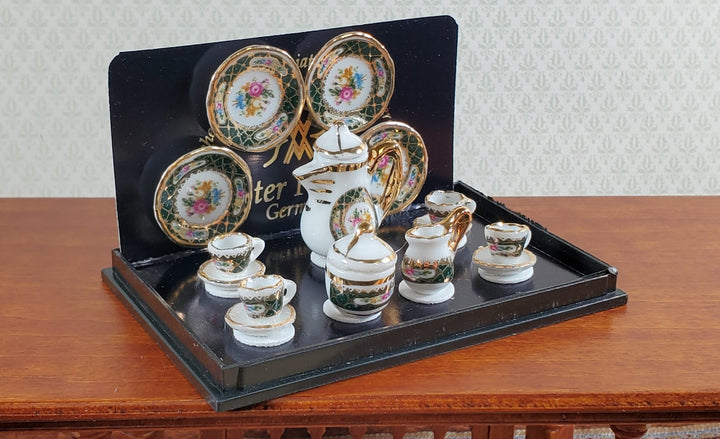 Dollhouse Coffee Set "Irish Gold" Reutter Porcelain 1:12 Scale Miniature Cups Plates ++ - Miniature Crush