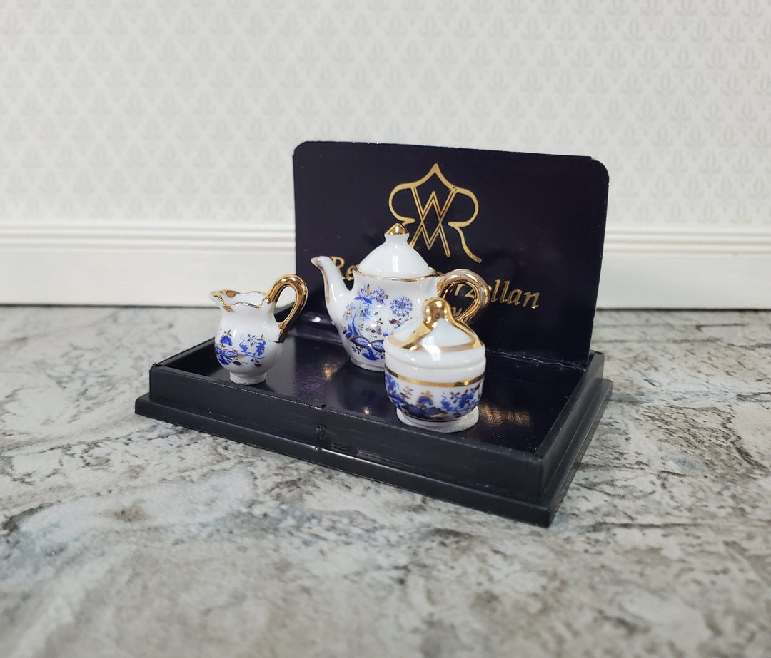 Dollhouse Coffee Tea Set Creamer & Sugar Dish Reutter Porcelain 1:12 Scale Miniature Blue White - Miniature Crush