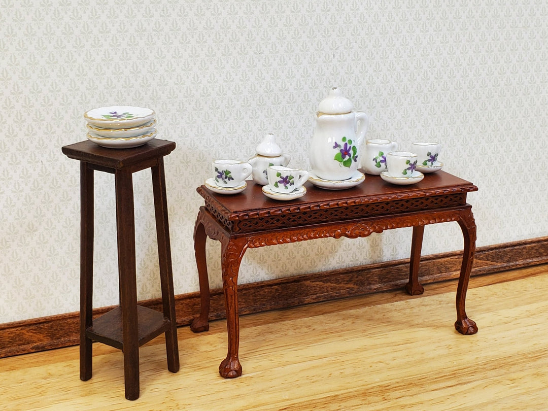 Dollhouse Coffee Tea Set Large Ceramic Plates Cups Saucers Purple & White Floral - Miniature Crush