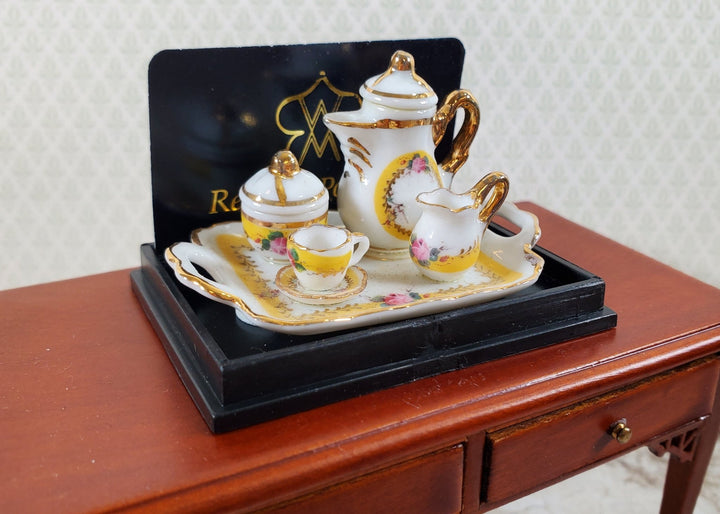 Dollhouse Coffee Tea Set Teapot Teacup Reutter Porcelain 1:12 Scale French Rose - Miniature Crush