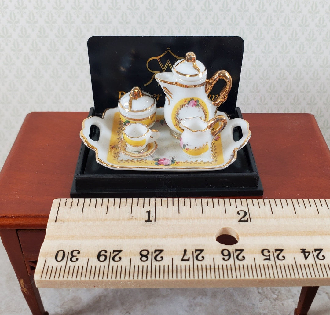 Dollhouse Coffee Tea Set Teapot Teacup Reutter Porcelain 1:12 Scale French Rose - Miniature Crush