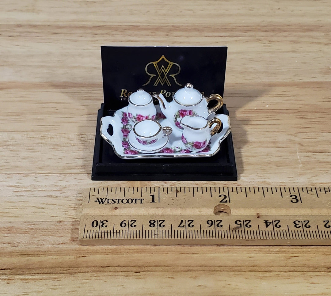 Dollhouse Coffee Tea Set Teapot Teacup Reutter Porcelain 1:12 Scale Miniature Pink - Miniature Crush