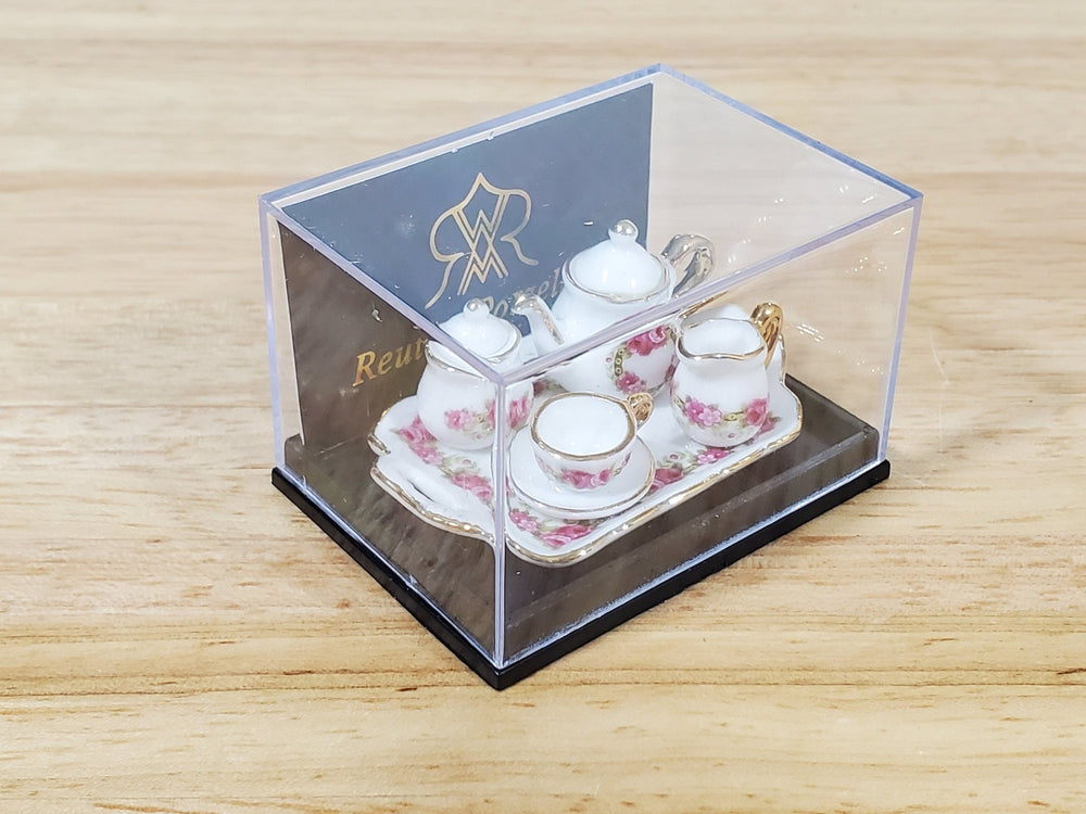 Dollhouse Coffee Tea Set Teapot Teacup Reutter Porcelain 1:12 Scale Miniature Pink - Miniature Crush