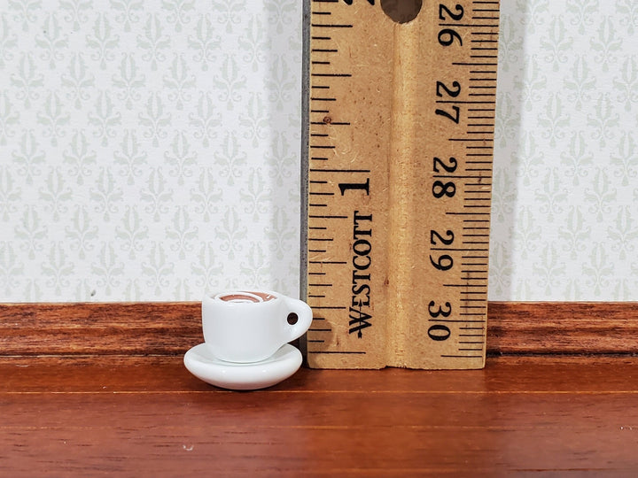 Dollhouse Coffee with Cream Large White Ceramic with Saucer 1:12 Scale Miniature Food - Miniature Crush