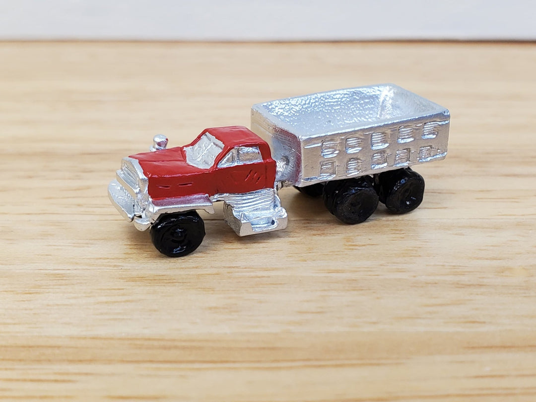 Dollhouse Construction Truck Toy Red Silver Painted Metal 1:12 Scale Miniature Nursery - Miniature Crush