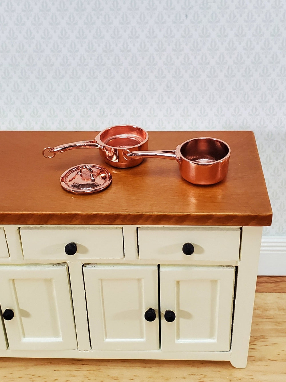 Dollhouse Copper Double Boiler Pots + Lid Cooking Pans 1:12 Scale Miniature Kitchen Falcon Miniatures - Miniature Crush