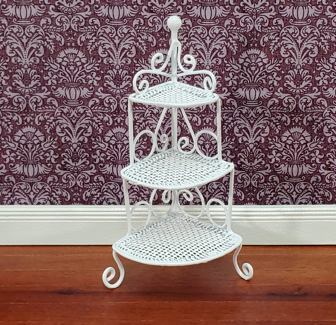 Dollhouse Corner Shelf Plant Stand White Metal 1:12 Scale Miniature or Fairy Garden - Miniature Crush