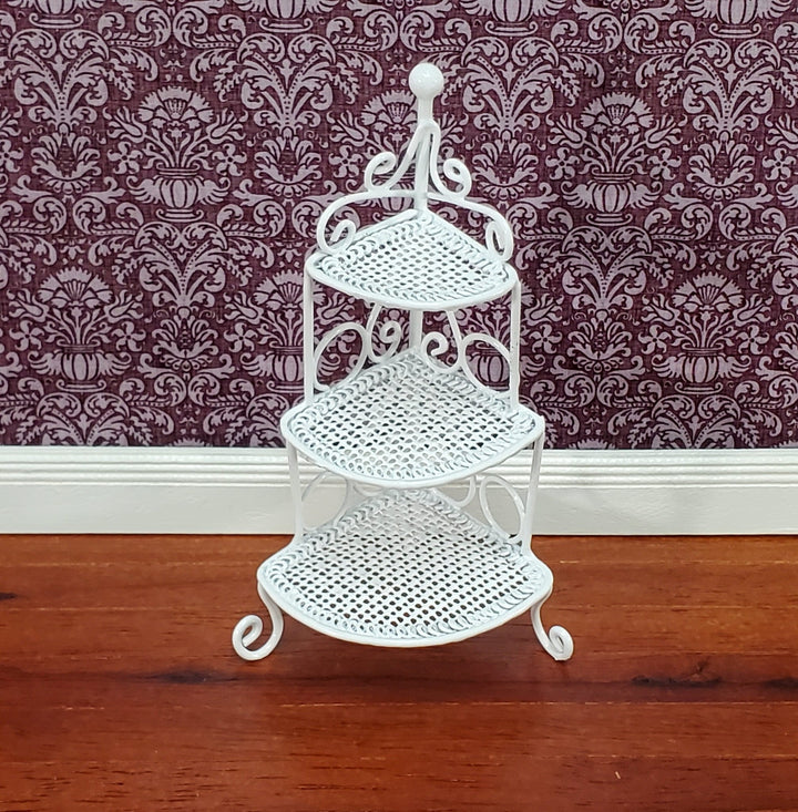 Dollhouse Corner Shelf Plant Stand White Metal 1:12 Scale Miniature or Fairy Garden - Miniature Crush