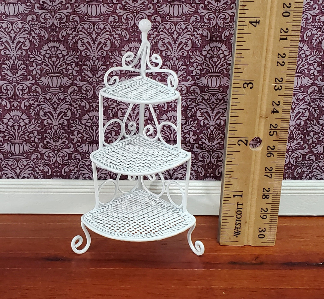 Dollhouse Corner Shelf Plant Stand White Metal 1:12 Scale Miniature or Fairy Garden - Miniature Crush