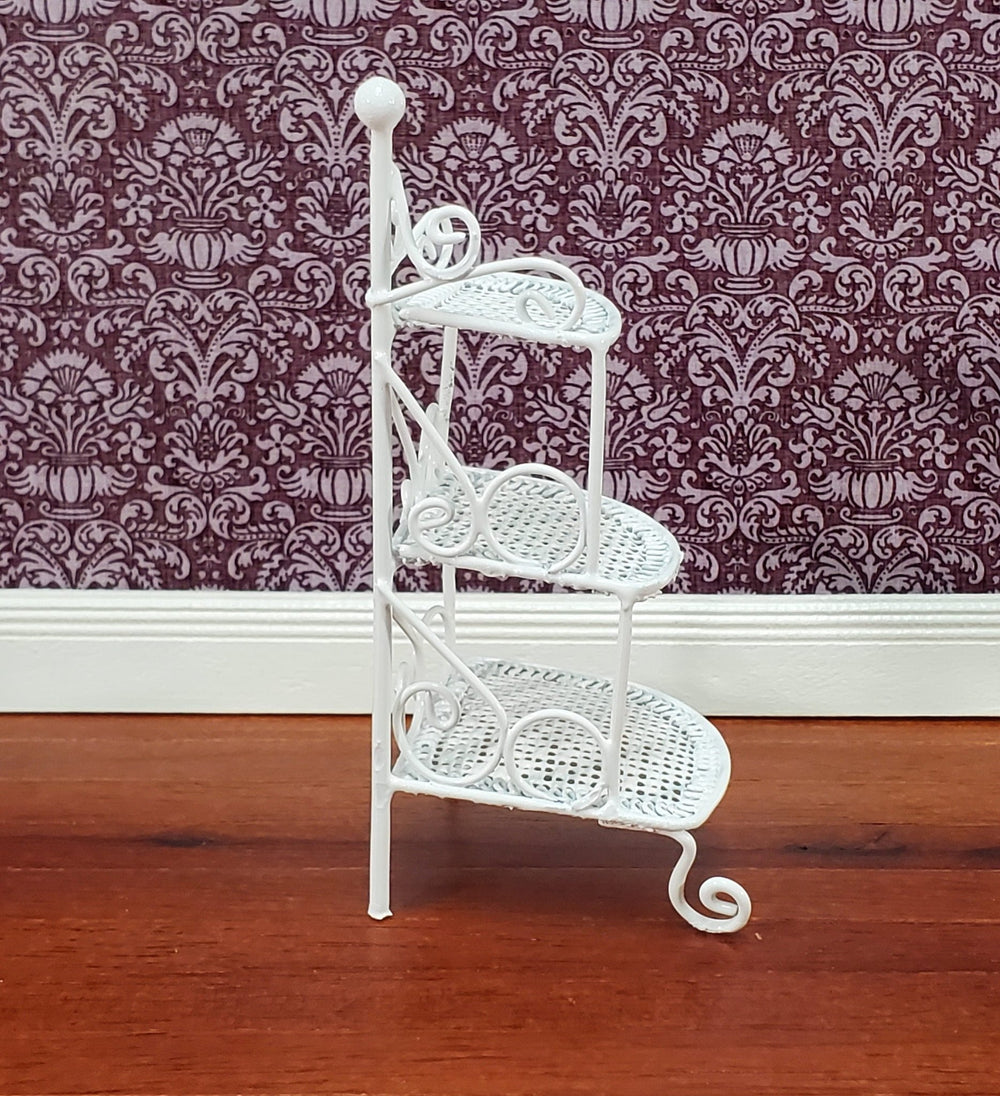 Dollhouse Corner Shelf Plant Stand White Metal 1:12 Scale Miniature or Fairy Garden - Miniature Crush