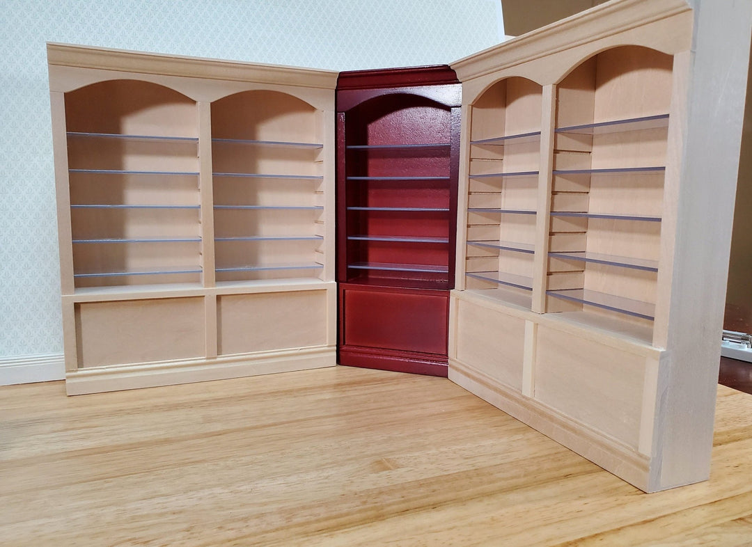 Dollhouse Corner Shop Shelves or Bookcase 1:12 Scale Miniature Furniture Mahogany Finish - Miniature Crush