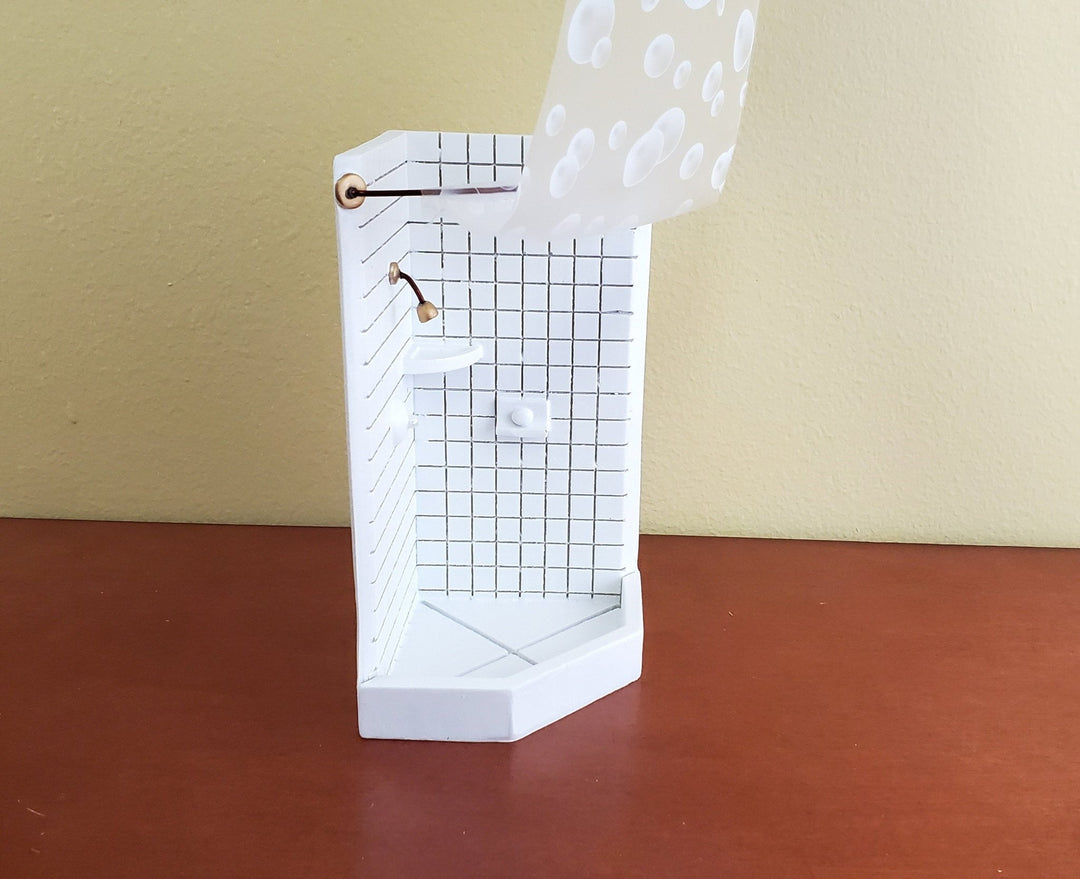 Dollhouse Corner Shower Modern 1:12 Scale Miniature Bathroom White Tile - Miniature Crush