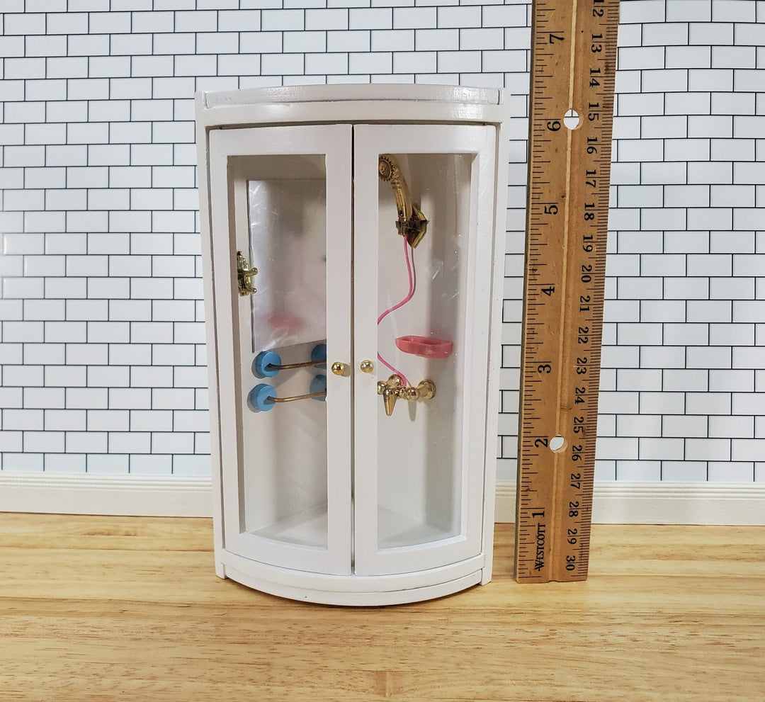 Dollhouse Corner Shower Modern Wood 1:12 Scale Miniature Bathroom White - Miniature Crush