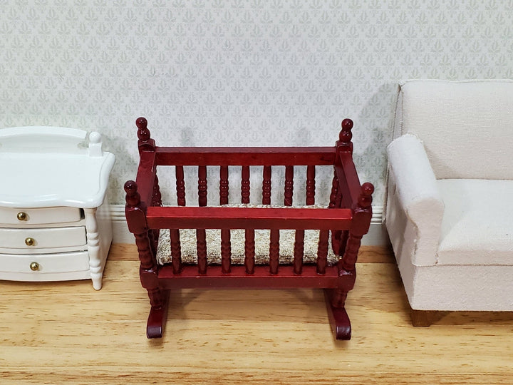 Dollhouse Cradle Crib for Nursery Wood Mahogany Finish 1:12 Scale Miniature Furniture - Miniature Crush
