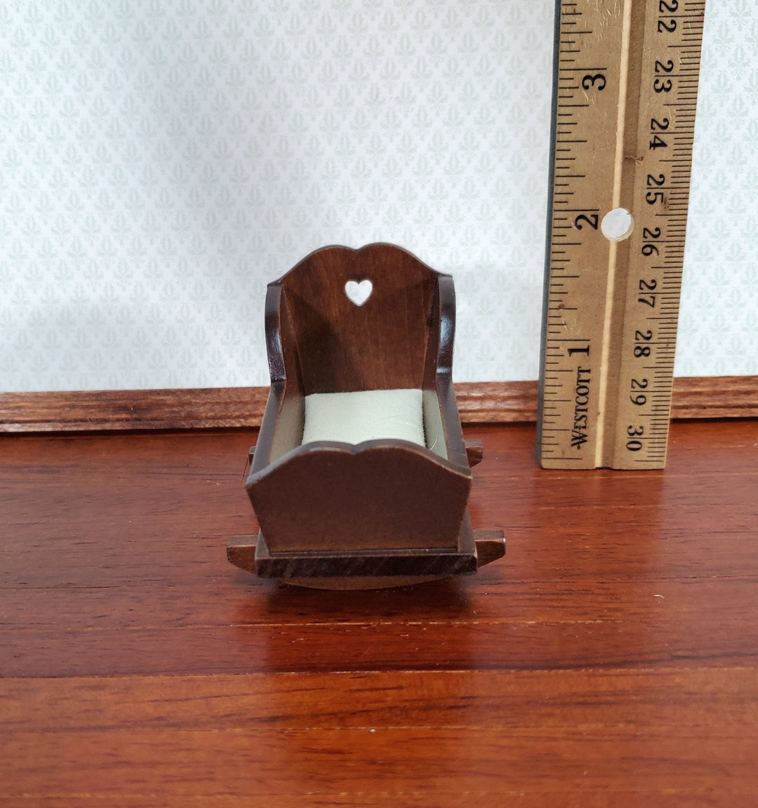 Dollhouse Cradle Small Crib for Nursery Walnut Finish 1:12 Scale Miniature Furniture - Miniature Crush