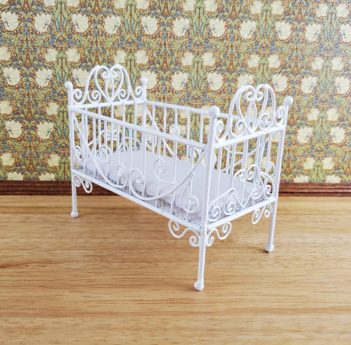 Dollhouse Crib White Metal Wire 1:12 Scale Nursery Miniature Furniture - Miniature Crush