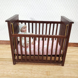 Dollhouse Crib Wood Drop Side Dark Walnut 1:12 Scale Miniature Nursery Furniture - Miniature Crush