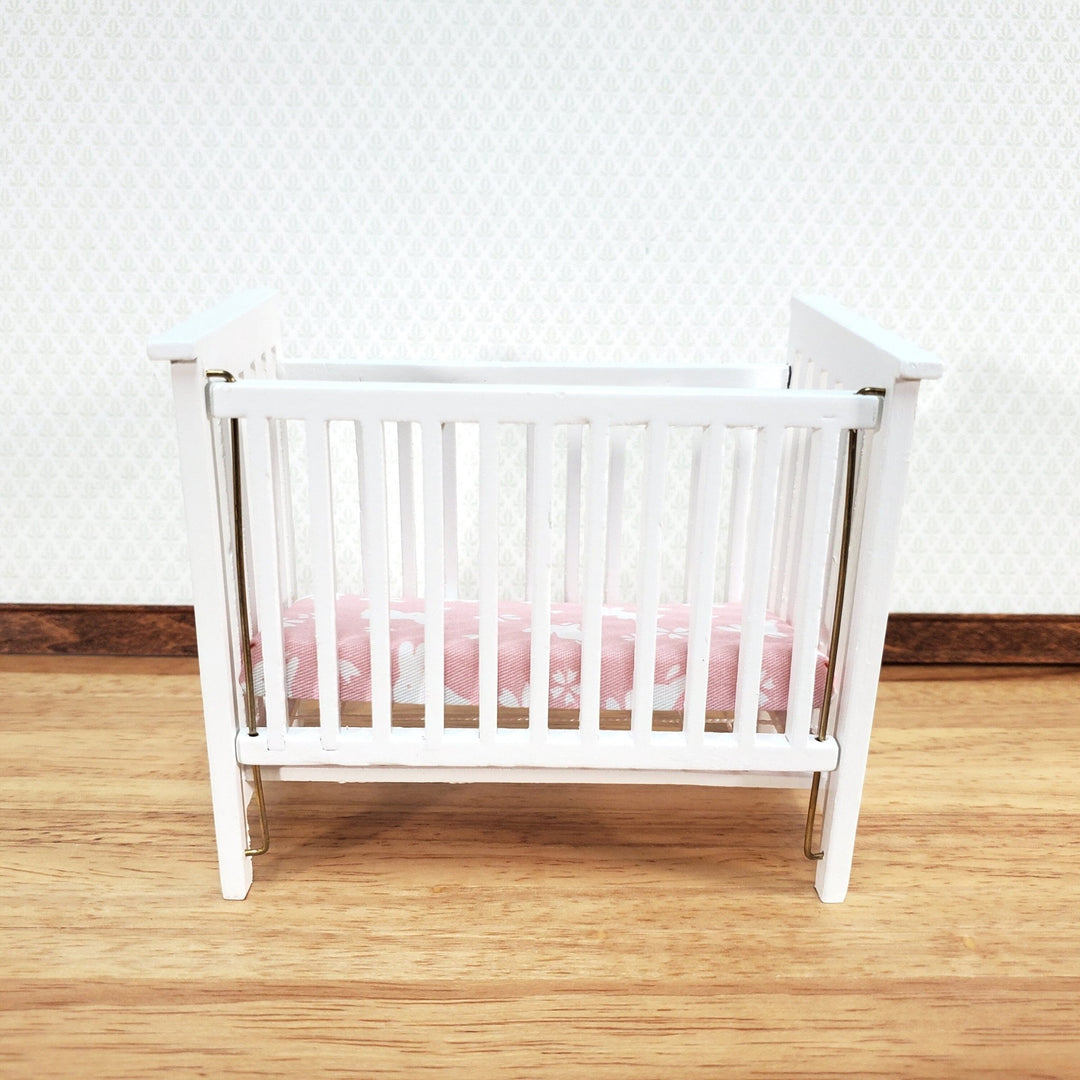 Dollhouse Crib Wood White Drop Side 1:12 Scale Miniature Nursery Furniture - Miniature Crush