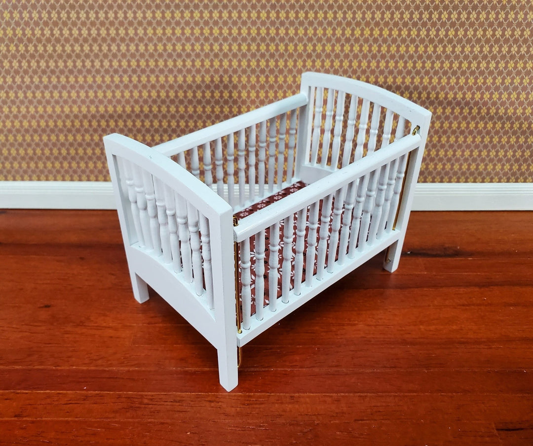 Dollhouse Crib Wood White Drop Side Turned Spindles 1:12 Scale Miniature Nursery Furniture - Miniature Crush