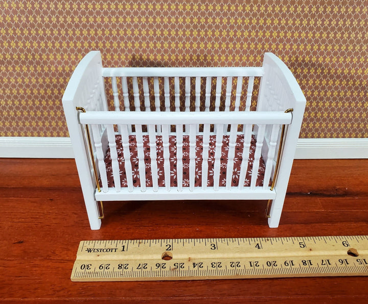 Dollhouse Crib Wood White Drop Side Turned Spindles 1:12 Scale Miniature Nursery Furniture - Miniature Crush