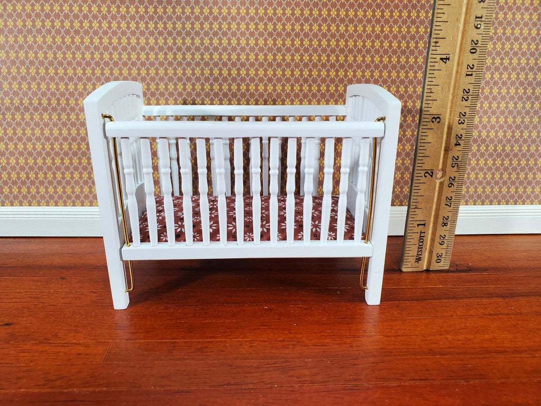 Dollhouse Crib Wood White Drop Side Turned Spindles 1:12 Scale Miniature Nursery Furniture - Miniature Crush