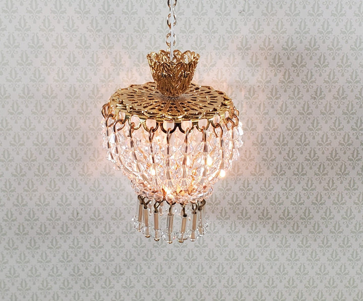 Dollhouse Crystal Ceiling Light Deluxe Real Glass 12 Volt 1:12 Scale Miniature - Miniature Crush