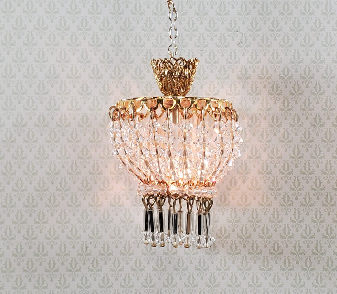 Dollhouse Crystal Ceiling Light Deluxe Real Glass 12 Volt 1:12 Scale Miniature - Miniature Crush