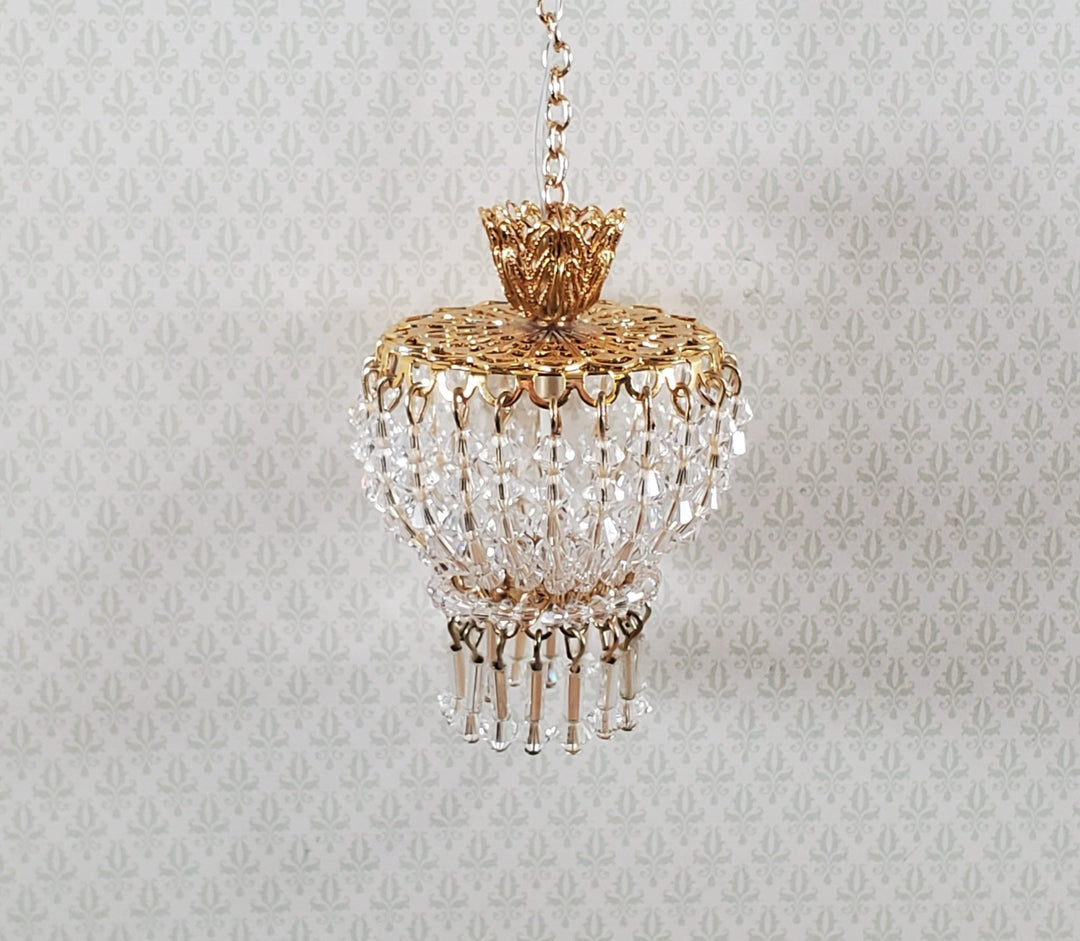 Dollhouse Crystal Ceiling Light Deluxe Real Glass 12 Volt 1:12 Scale Miniature - Miniature Crush