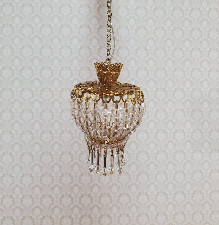 Dollhouse Crystal Ceiling Light Deluxe Real Glass 12 Volt 1:12 Scale Miniature - Miniature Crush