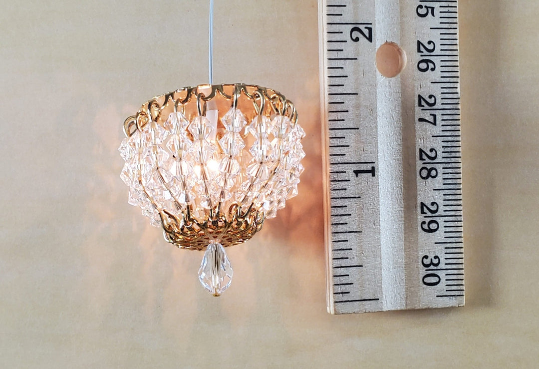 Dollhouse Crystal Ceiling Light Flush Mount Real Glass 12 Volt 1:12 Scale Miniature - Miniature Crush