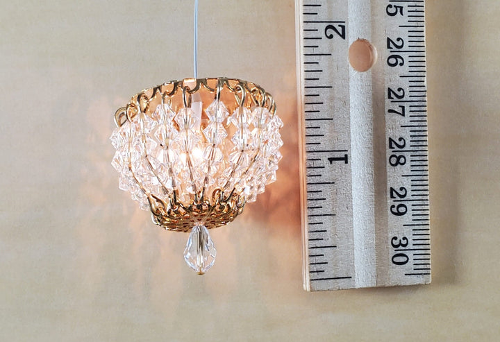 Dollhouse Crystal Ceiling Light Flush Mount Real Glass 12 Volt 1:12 Scale Miniature - Miniature Crush