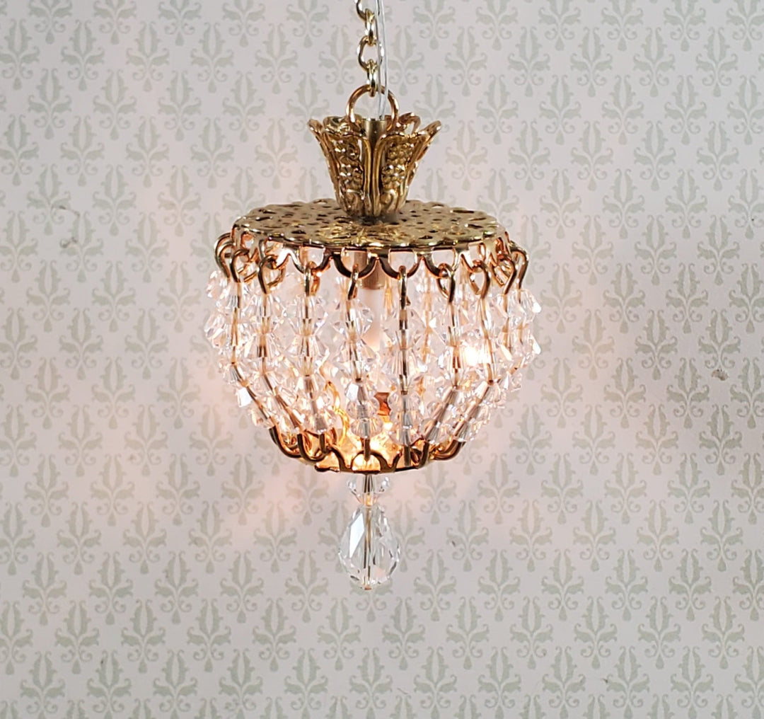 Dollhouse Crystal Ceiling Light Round Real Glass 12 Volt 1:12 Scale Miniature - Miniature Crush