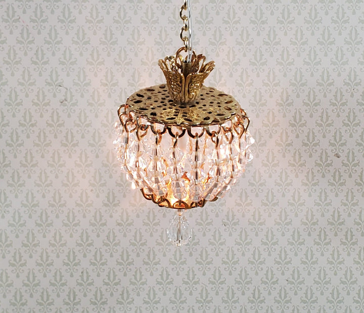 Dollhouse Crystal Ceiling Light Round Real Glass 12 Volt 1:12 Scale Miniature - Miniature Crush
