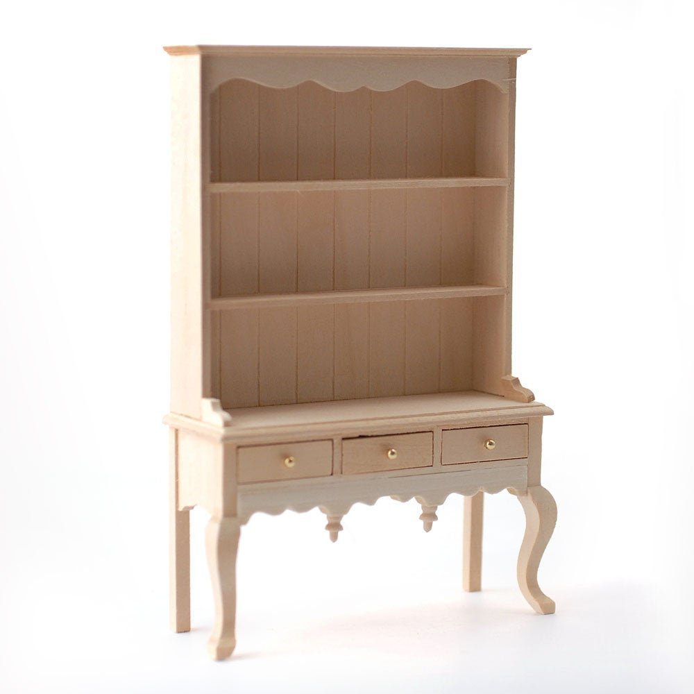 Dollhouse Cupboard Hutch Queen Anne Style Kitchen 1:12 Scale Furniture Unpainted - Miniature Crush