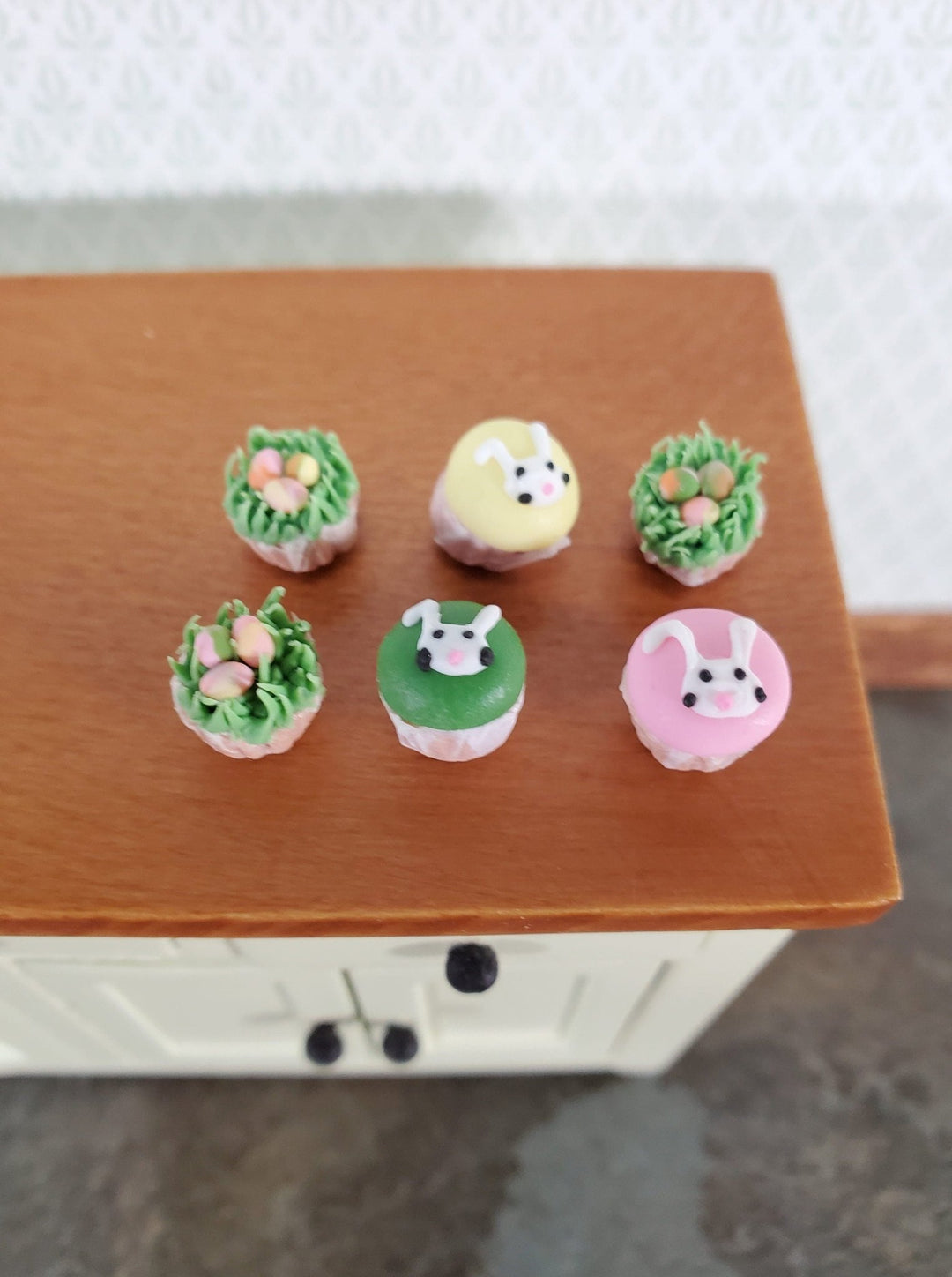 Dollhouse Cupcakes Easter Theme Set of 6 Bunnies Eggs 1:12 Scale Miniature Food - Miniature Crush