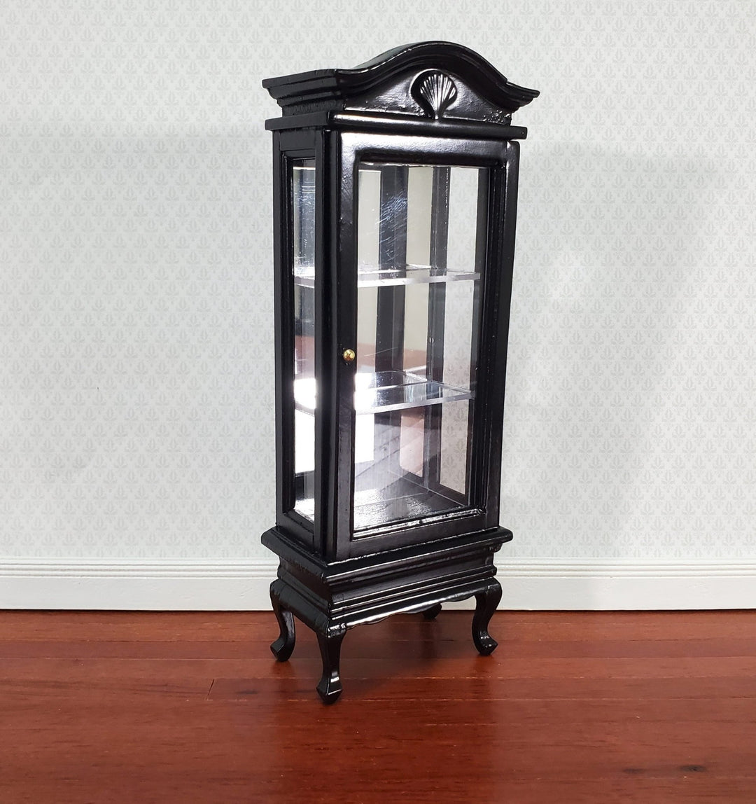 Dollhouse Curio Cabinet Mirrored Back Hutch Black Finish 1:12 Scale Miniature Furniture - Miniature Crush