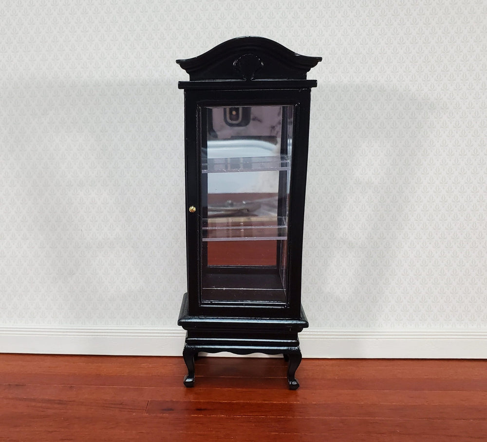 Dollhouse Curio Cabinet Mirrored Back Hutch Black Finish 1:12 Scale Miniature Furniture - Miniature Crush